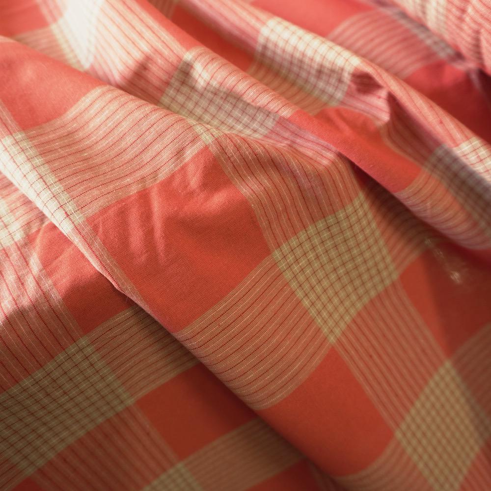 Cotton Linen Check - Terracotta Red & Cream