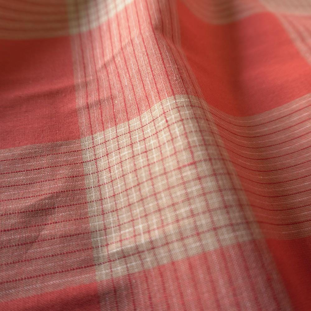 Cotton Linen Check - Terracotta Red & Cream