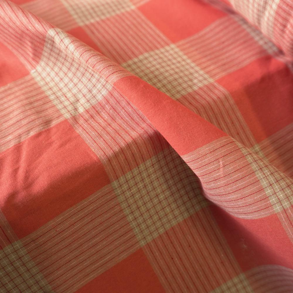 Cotton Linen Check - Terracotta Red & Cream