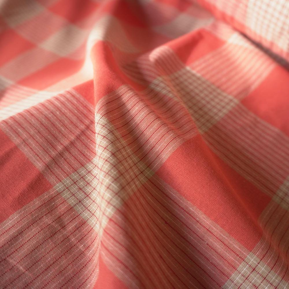 Cotton Linen Check - Terracotta Red & Cream