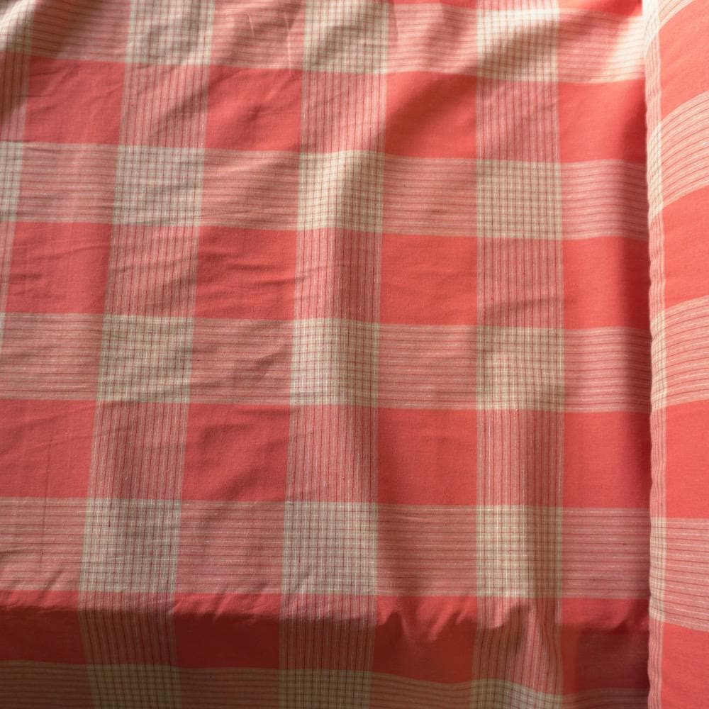 Cotton Linen Check - Terracotta Red & Cream
