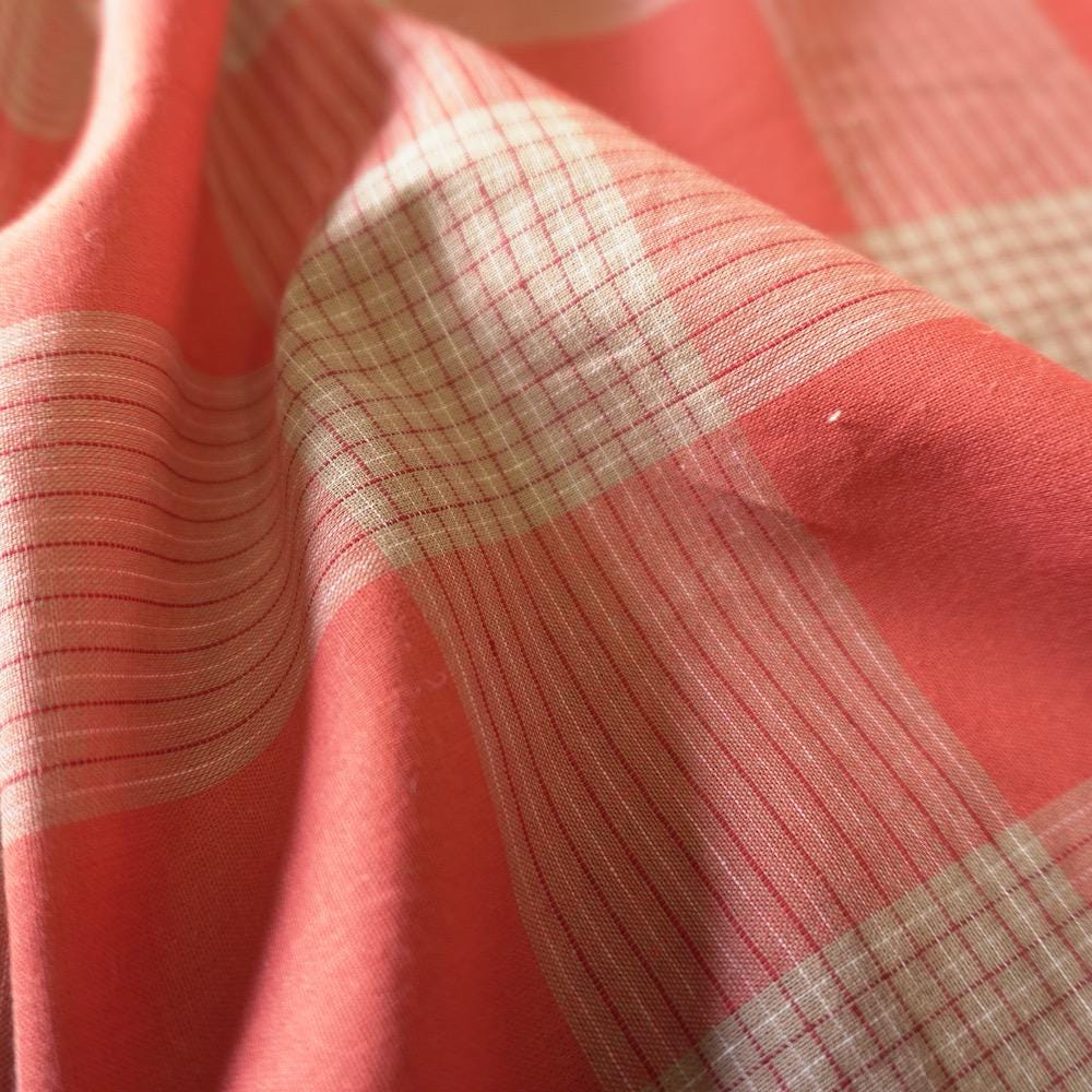Cotton Linen Check - Terracotta Red & Cream