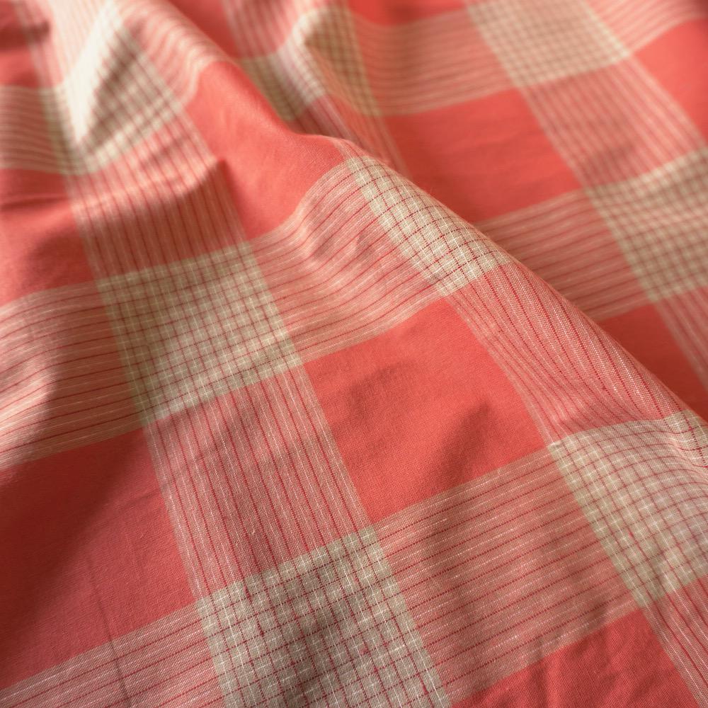 Cotton Linen Check - Terracotta Red & Cream