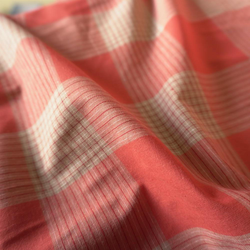 Cotton Linen Check - Terracotta Red & Cream