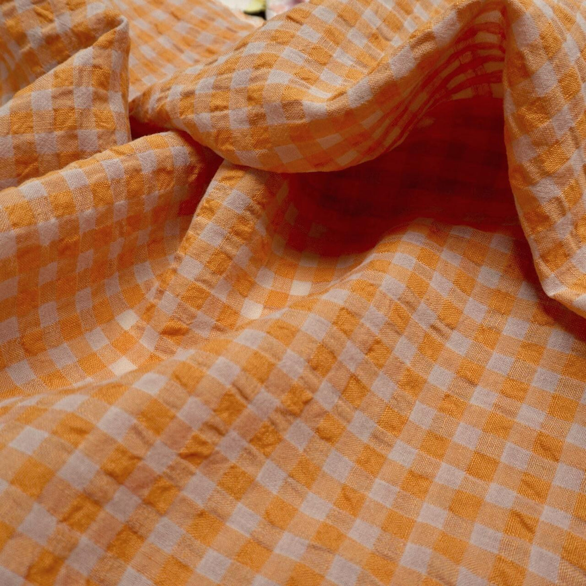 Yarn dyed Linen crinkled gingham – Orange