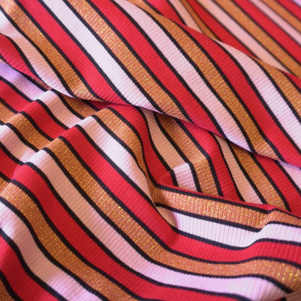 Pink and Red Rib Knit Jersey – Viscose Cotton Lurex Mixed