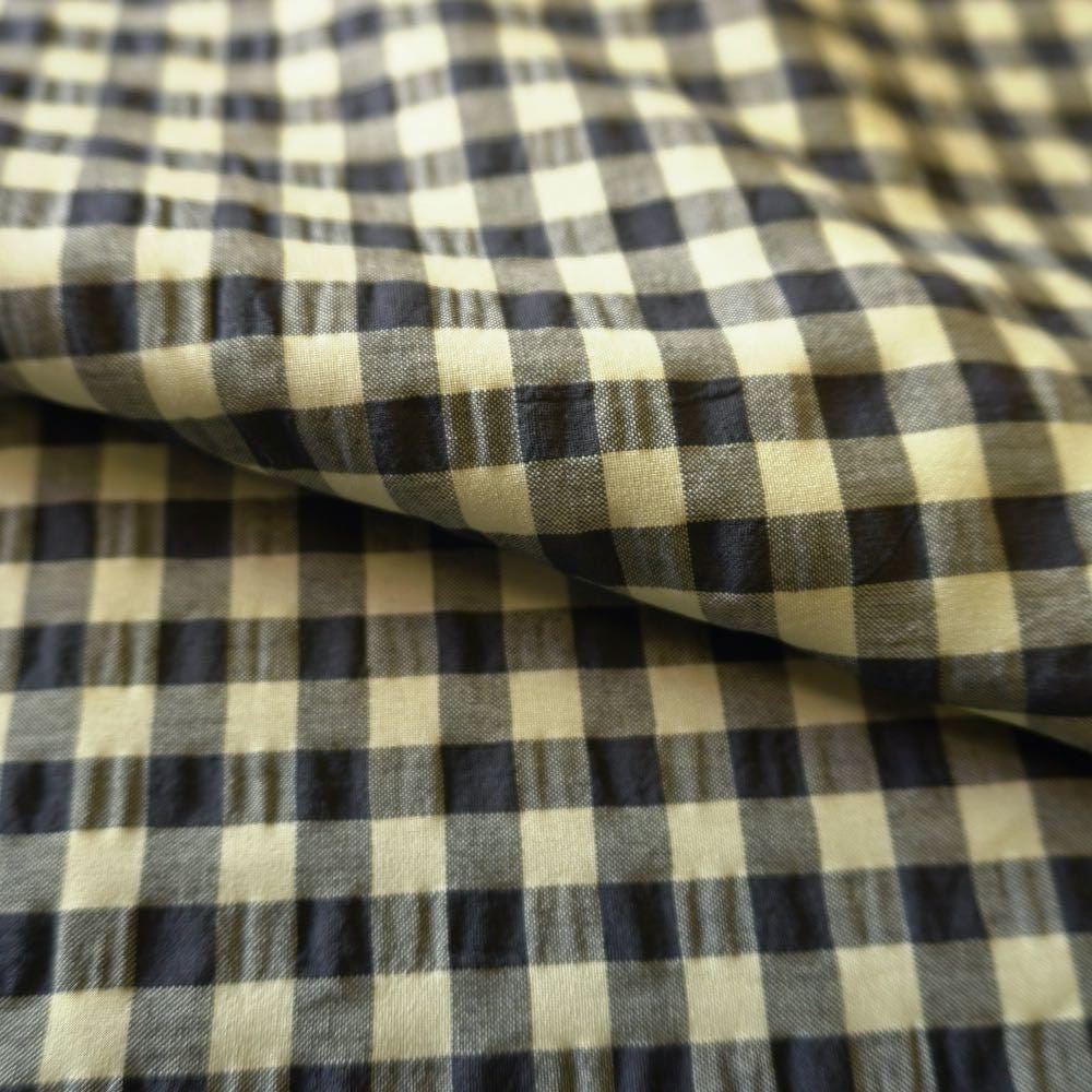 Yarn dyed cotton gingham bubble fabric - Black Yellow (last 145cm)