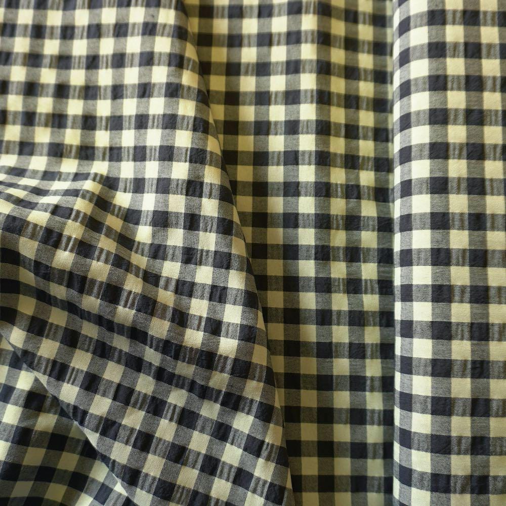 Yarn dyed cotton gingham bubble fabric - Black Yellow (last 145cm)