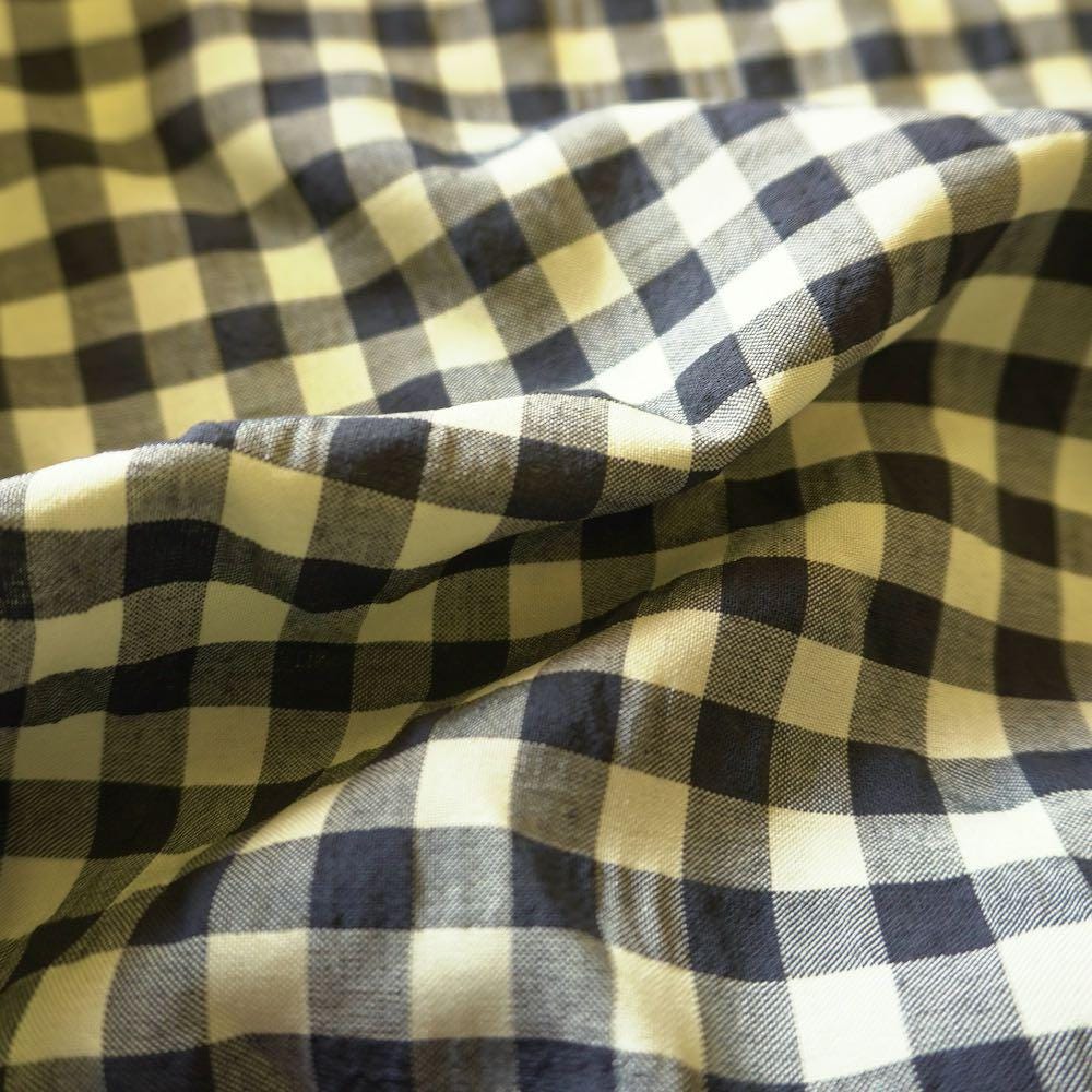 Yarn dyed cotton gingham bubble fabric - Black Yellow (last 145cm)