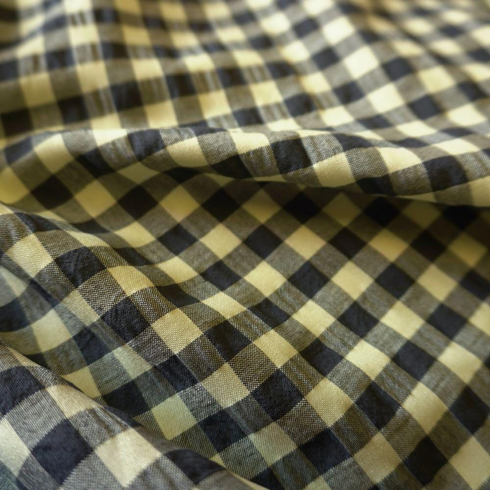 Yarn dyed cotton gingham bubble fabric - Black Yellow (last 145cm)