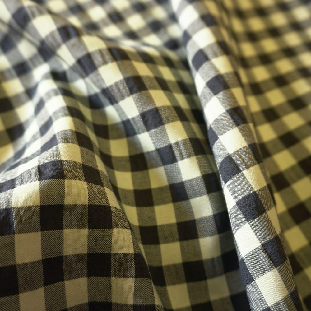 Yarn dyed cotton gingham bubble fabric - Black Yellow (last 145cm)