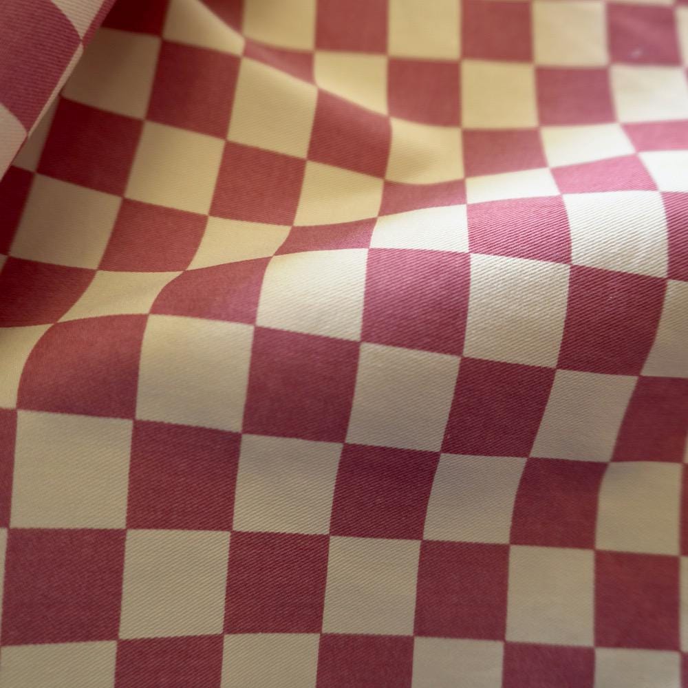 Block Print Cotton Canvas Checker board - Vintage Rose Red