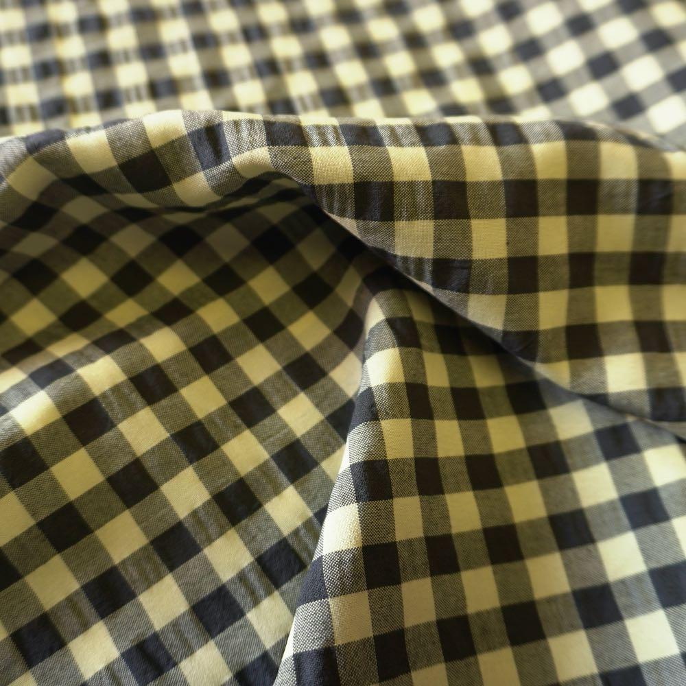 Yarn dyed cotton gingham bubble fabric - Black Yellow (last 145cm)