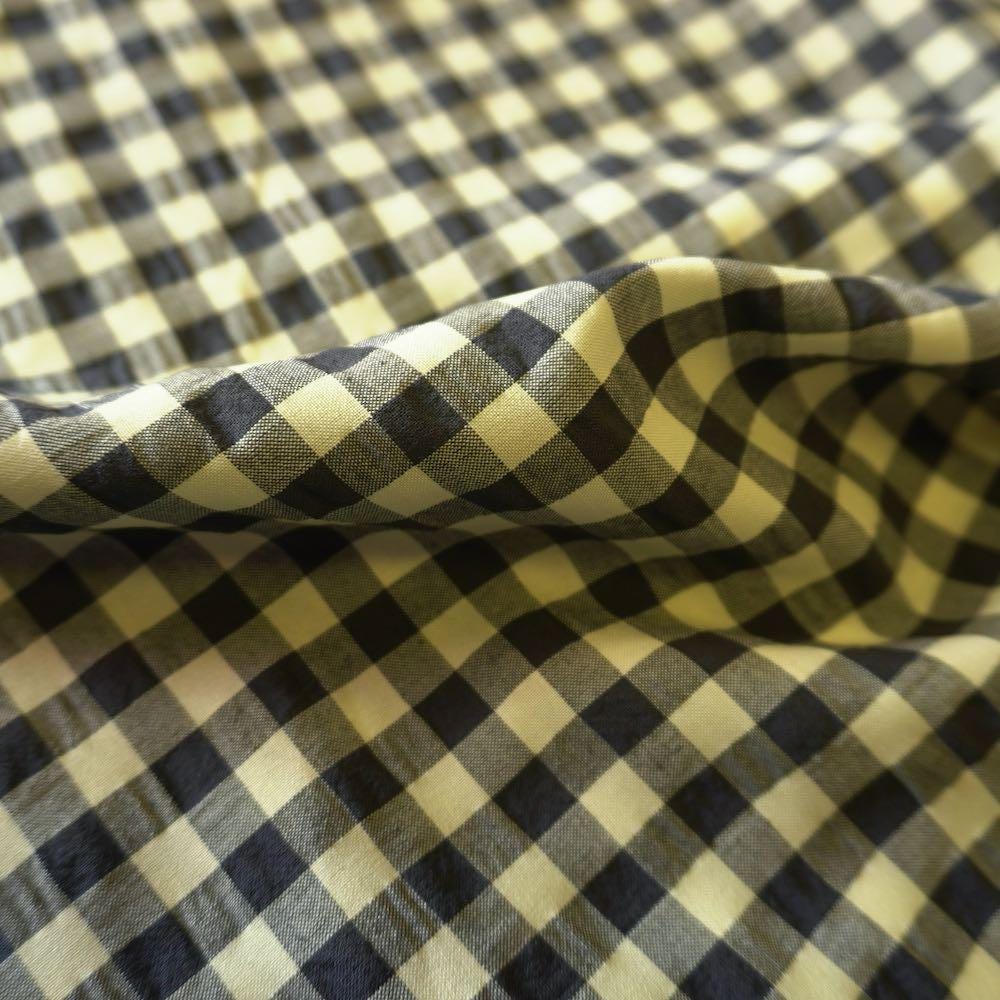 Yarn dyed cotton gingham bubble fabric - Black Yellow (last 145cm)