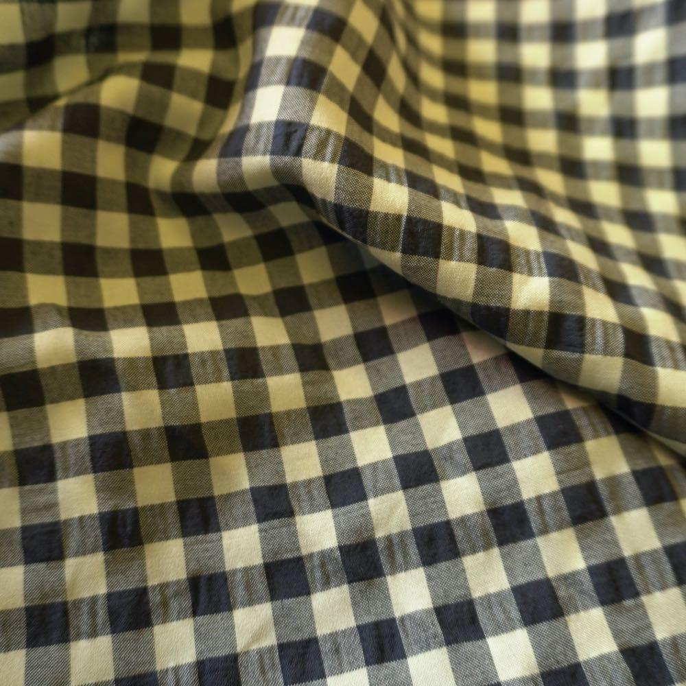 Yarn dyed cotton gingham bubble fabric - Black Yellow (last 145cm)