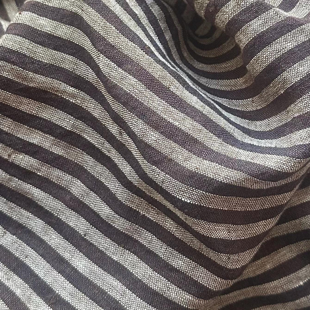 Washed Yarn dyed Linen Stripe - Black Grey Brown