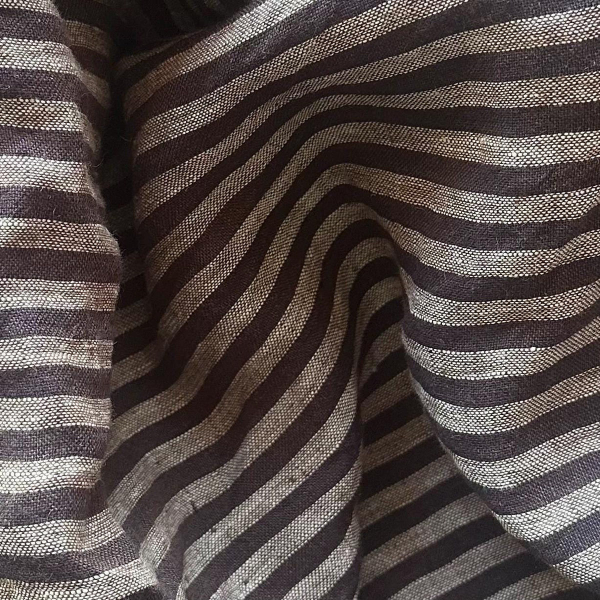 Washed Yarn dyed Linen Stripe - Black Grey Brown
