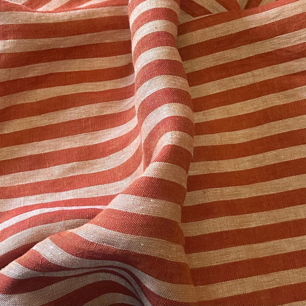 Washed Yarn dyed Linen Stripe - Terracotta Red