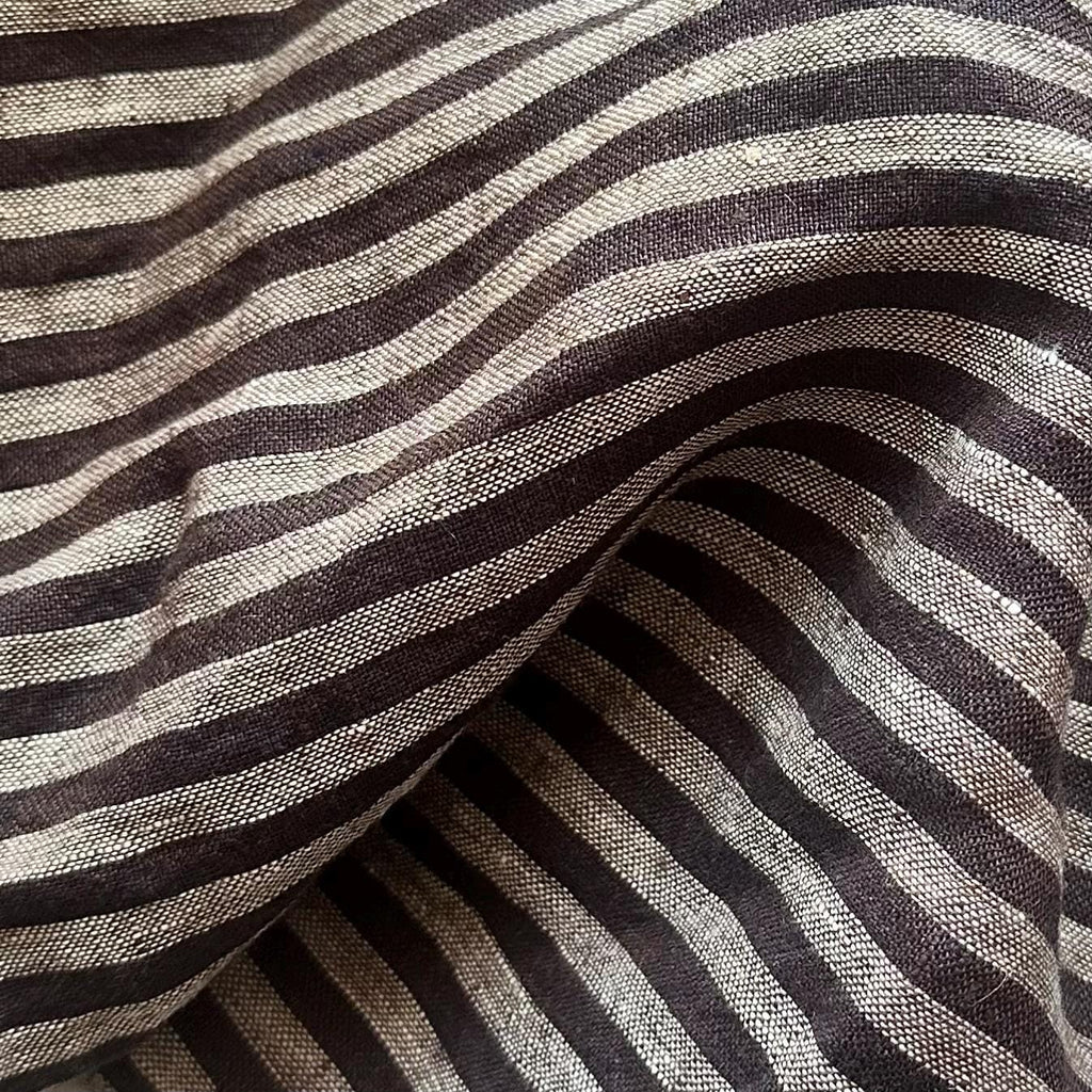 Washed Yarn dyed Linen Stripe - Black Grey Brown
