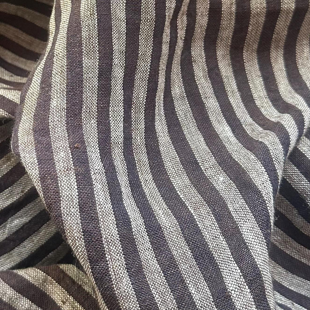 Washed Yarn dyed Linen Stripe - Black Grey Brown