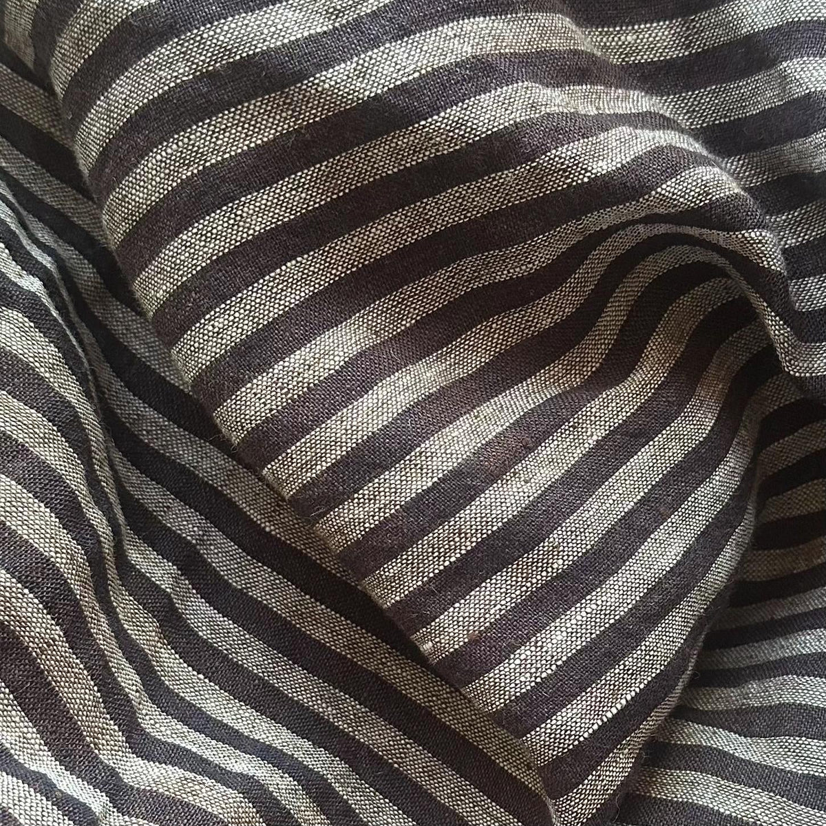 Washed Yarn dyed Linen Stripe - Black Grey Brown