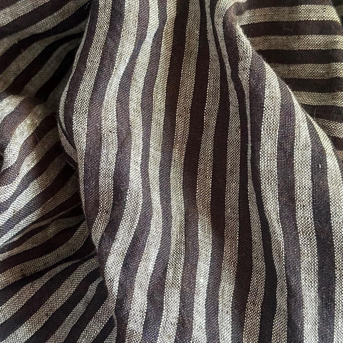 Washed Yarn dyed Linen Stripe - Black Grey Brown