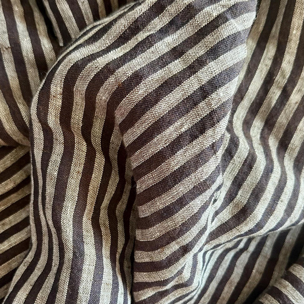 Washed Yarn dyed Linen Stripe - Black Grey Brown