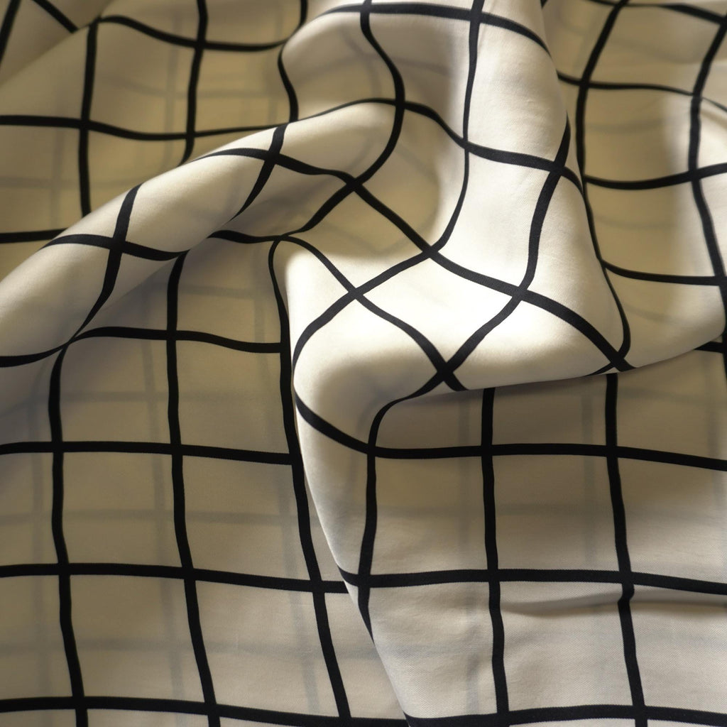 Cupro Twill Grid Print Fabric