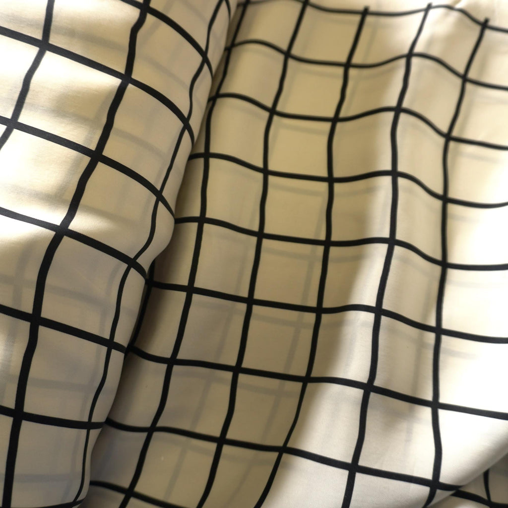 Cupro Twill Grid Print Fabric
