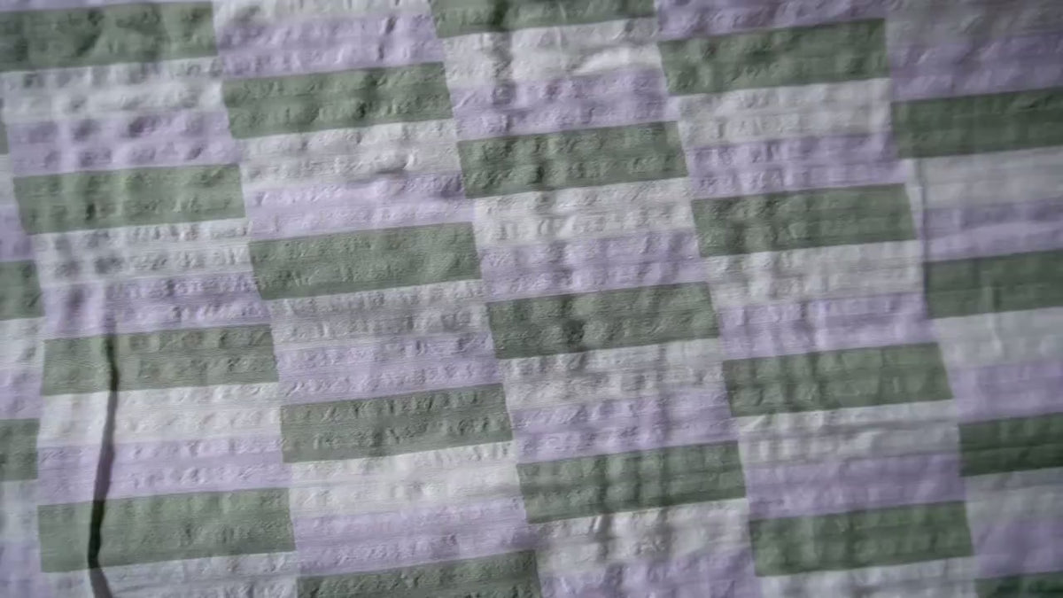 Sage & Lavender Stripe Seersucker – 100% Cotton, 140cm Wide
