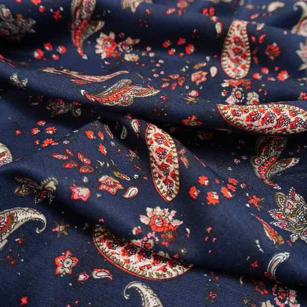 Medium weight Paisley floral viscose twill on navy - Image 3