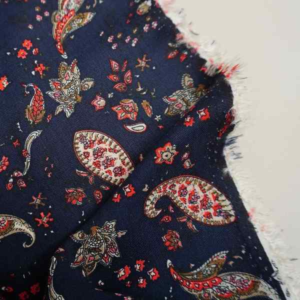 Medium weight Paisley floral viscose twill on navy - Image 4