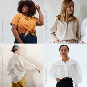 Sewing Pattern Shirt inspiration including Helens Closet Gilbert, The Makers Atelier Pull Over Shirt, Pattern Fantastique Phen Shirt and the Vikisews Liza Blouse