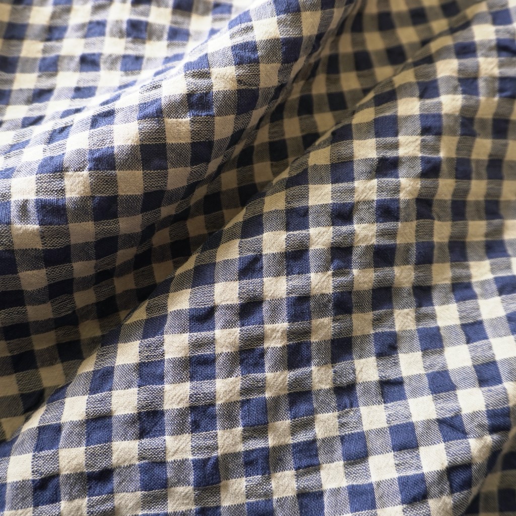 Linen bubble gingham- Navy grey linen gingham -