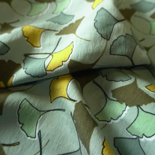 Ginkgo-Style Leaves Cotton Floaty Fabric - Mustard - Image 6